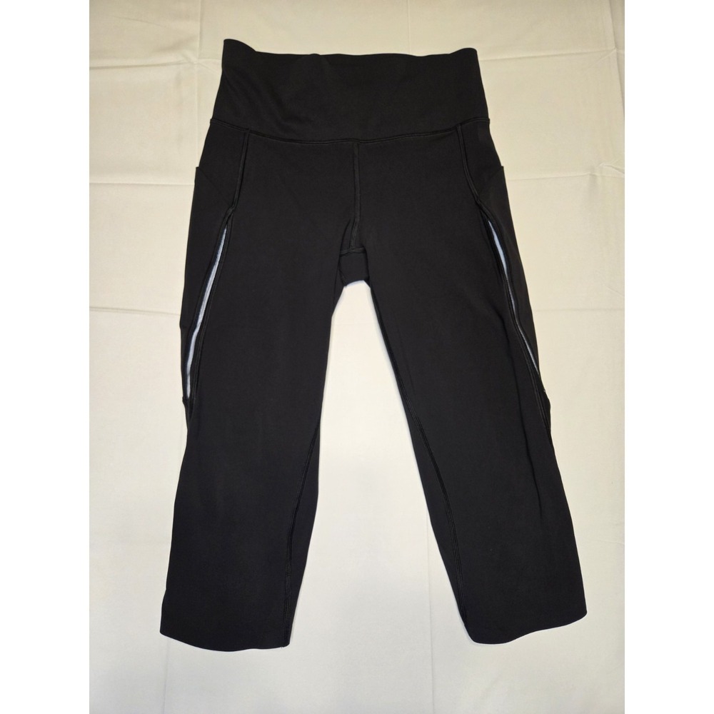 Lululemon Pace Perfect HR Crop 17" Size 6 Black  Zip Pocket Stretch‎ Athletic